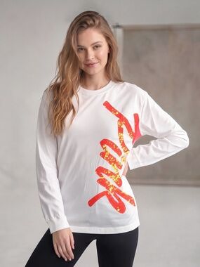 PINK By Victoria's Secret White Long Sleeve Vibrant Logo Sequins Tee XS